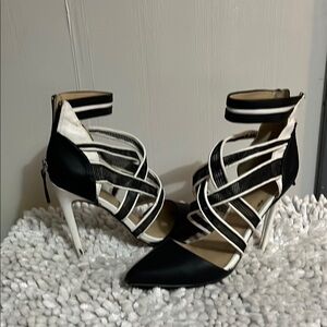 Elegant Black and White Strappy Heels